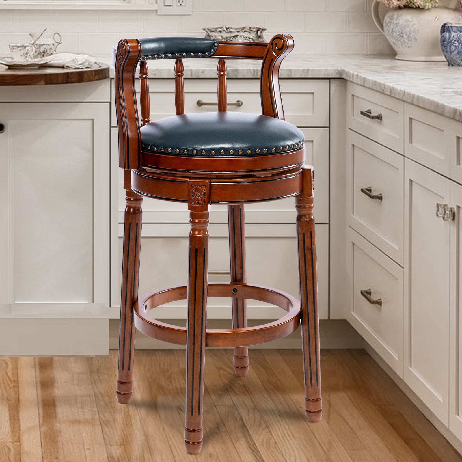 Seat Height 29.5'' Wooden Swivel Barstool 360 Degrees Swivel Barstools Chair for Home Kitchen Counter 1pc